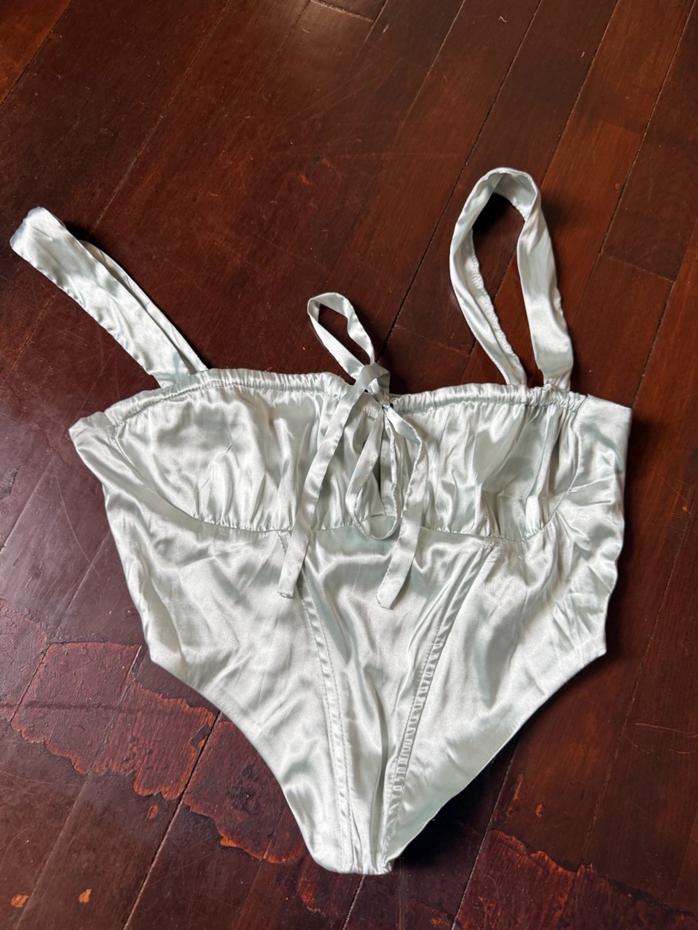 Satin Tie-Front Corset Croptop in Light Silver
